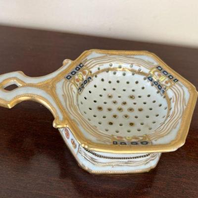 Hand-Painted Antique Nippon Porcelain Tea Strainer