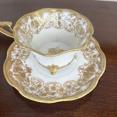 Antique Noritake Nippon White & Gold Footed Teacup & Saucer