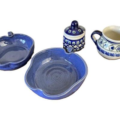 Blue Pottery Grouping Including Teagues Frogtown