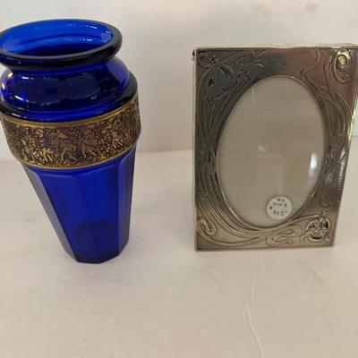 art glass vase and sterling art nouveau picture frame