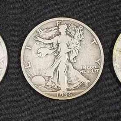 (3) 1936 US Walking Liberty Half Dollar Silver Coins
