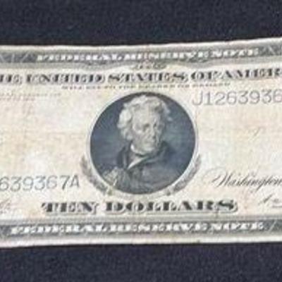 1914 United States Of America $10 Dollar Blue Seal Note
