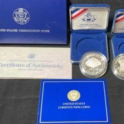 2 United States Silver Constitution Coins * 1987 US Mint Dollar
