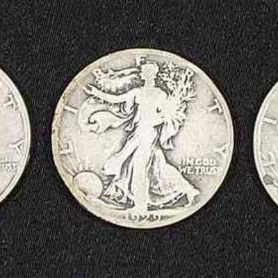 1928 (1) & 1929 (2) US Half Dollar Silver Coins * Walking Liberty
