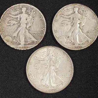 (3) 1944 US Walking Liberty Half Dollar Silver Coins
