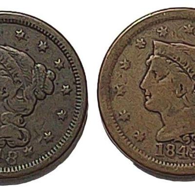 1843 & 1848 One Cent Coins
