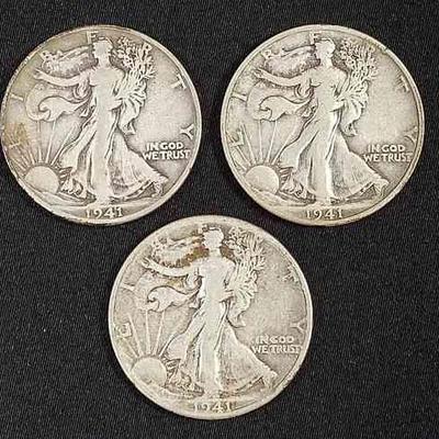 (3) 1941 US Walking Liberty Half Dollar Silver Coins
