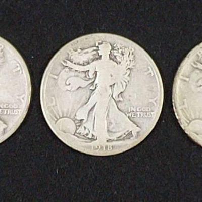 (3) 1918 US Walking Liberty Half Dollar Silver Coins
