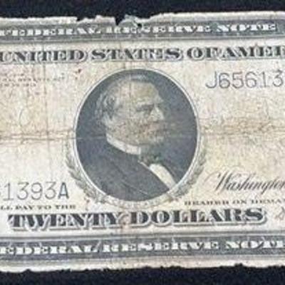 1914 United States Blue Seal $20 Federal Reserve Note
