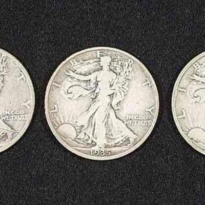 (3) 1935 US Walking Liberty Half Dollar Silver Coins

