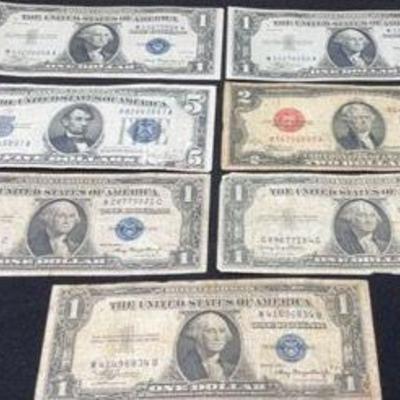 1928-1935 Blue & Red Seal $1, $2 & $5 Dollar Silver Certificates
