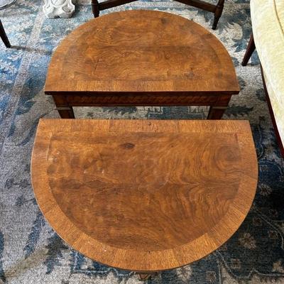 A pair of regency-stay end demi lune tables walnut 