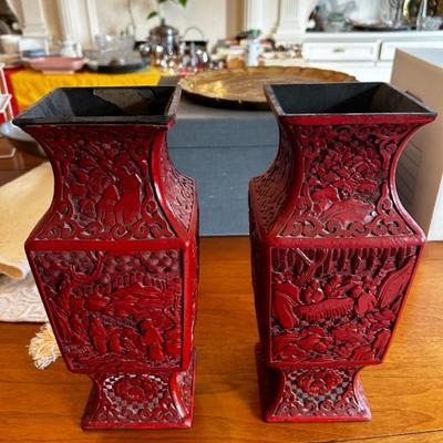 Antique late 19th Century cinnabar vases