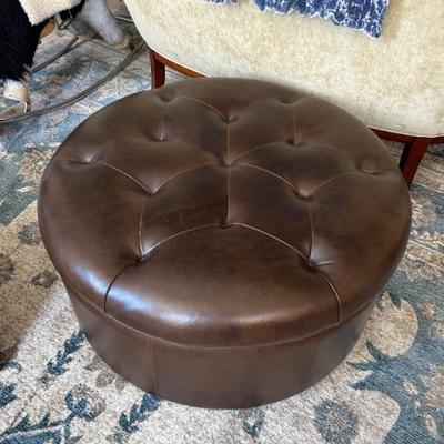 brown leather ottoman by Coe