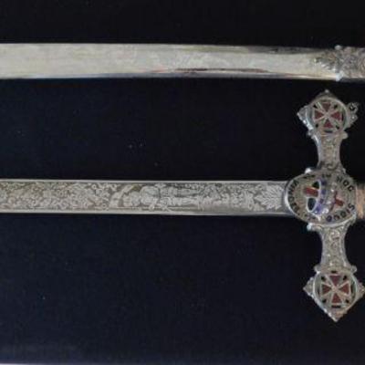 Knights Templar sword, with Scabbard, cloth  protector, leather case, (case and cloth not shown) belonging to to Louis A Brundiige...