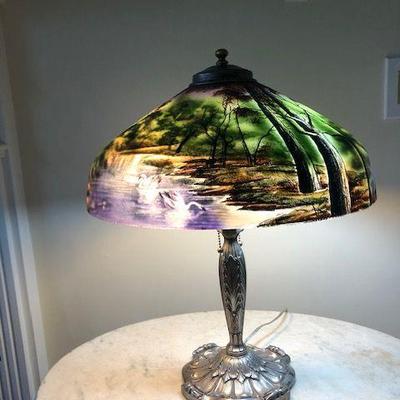 Reverse Painted Swan Lamp