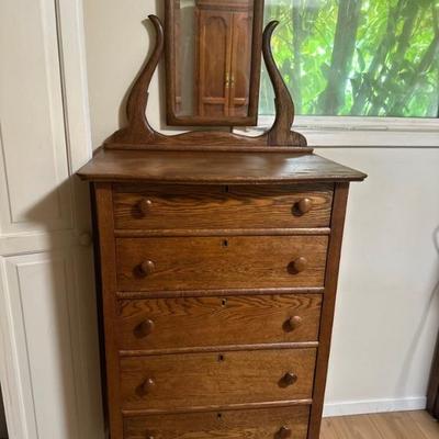 Oak Highboy Dresser with mirror