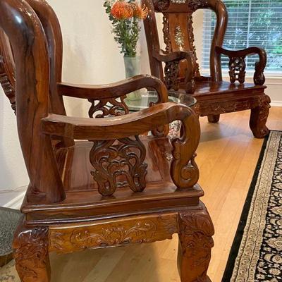 Japanese Mother of Pearl Inlay Rosewood Royal Palace Armchairs