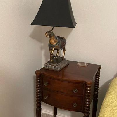 Vintage bedside drawers. Vintage horse lamp