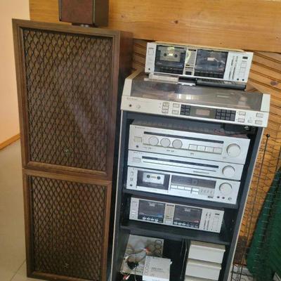 Kenwood stereo system in cabinet