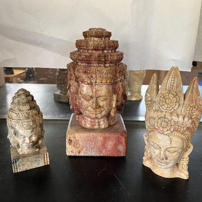 ABS221 Carved Stone Asian Deity? Heads