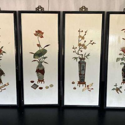 ABS204 Four Asian Panels Of 2D Floral Art