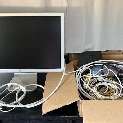 ABS205 Apple Computer Monitor & Mystery Box Of TV Cables