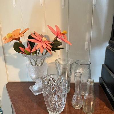 ABS085- Large Shannon Crystal Vase Together With Glass Vases 