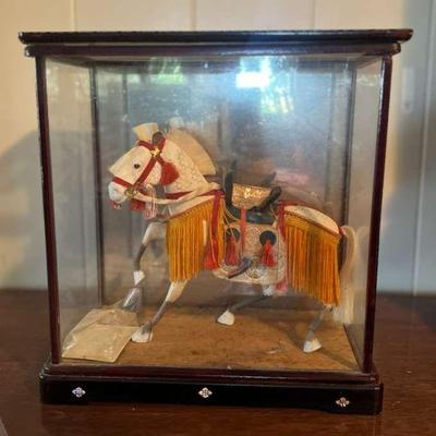 ABS103- Vintage Handmade Japanese Horse In Display Glass 