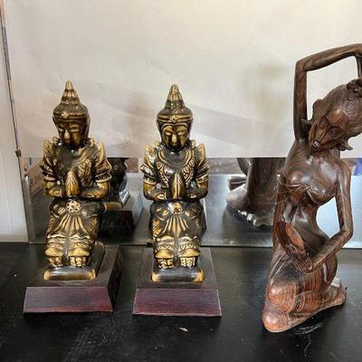 ABS223 Ceramic & Carved Wooden Asian Figurines 