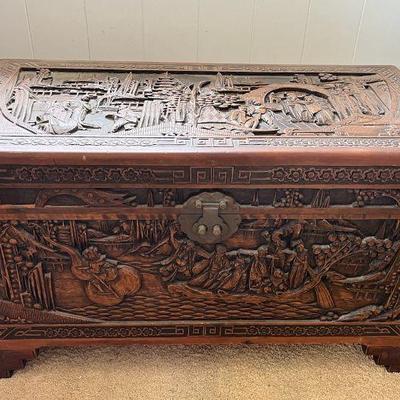 ABS193 Large Carved Wooden Chinese Chest Trunk