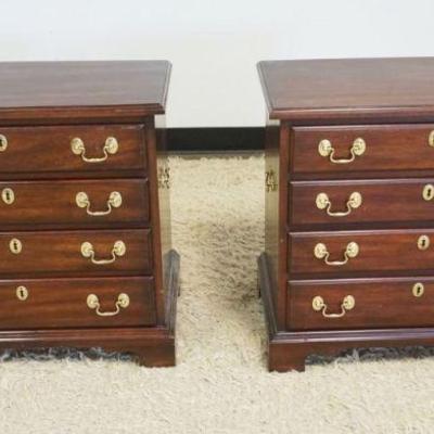 1217	PAIR OF VIRGINIA GALLERIES BED SIDE STANDS, 4 DRAWERS, EACH APPROXIMATELY 24 IN X 15 IN X 23 IN HIGH
