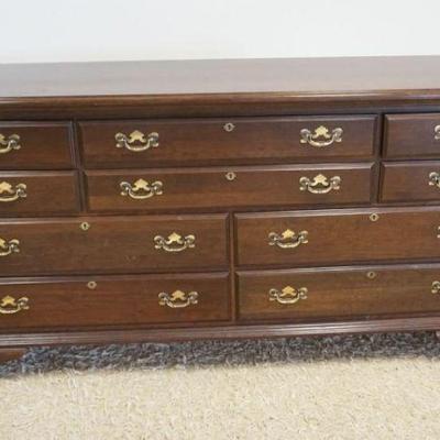 1215	CHERRY 10 DRAWER LOW CHEST W/REEDED & STOP CHAMFORD SIDES, APPROXIMATELY 68 IN X 20 IN X 34 IN HIGH

