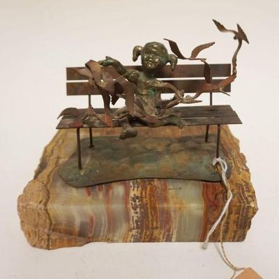 1181	BIJAN SCULPTURE OF LITTLE GIRL SITTING ON PARK BENCH W/BIRDS, APPROXIMATELY 6 IN X 8 IN X 7 IN HIGH
