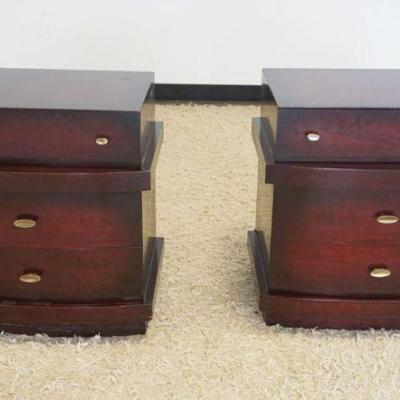 1270	PAIR OF MODERN MAHOGANY 3 DRAWER BED SIDE STANDS, EACH APPROXIMATELY 24 IN X 18 IN X 25 IN H
