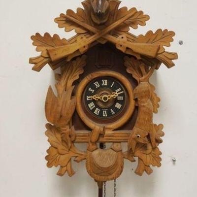 1177	GERMAN CUCKOO CLOCK, LOSS TO ANTLERS, APPROXIMATELY 12 IN X 9 IN X 19 IN HIGH
