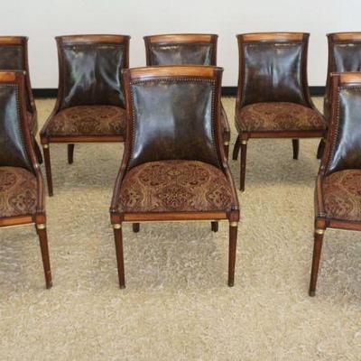 1234	SET OF 8 REGENCY STYLE LEATHER UPHOLSTERED CHAIRS W/BRASS TACK ACCENTS
