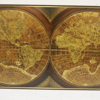 1193	RUDY LECHIETER INLAID BRASS WORLD MAP 1979, APPROXIMATELY 24 IN X 48 IN, SOME WEAR TO FINISH ON EDGE
