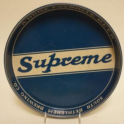 1087	ANTIQUE BEER TRAY, SUPREME BEER SOUTH BETHLEHEM PA BREWING CO, APPROXIMATELY 12 IN
