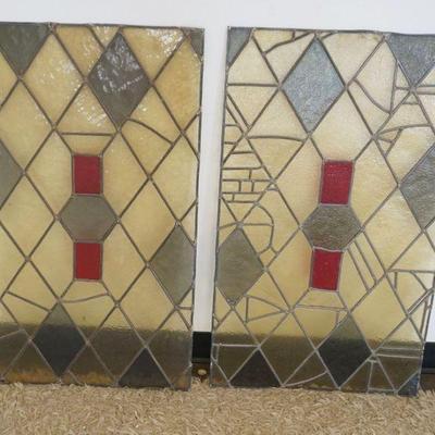 1261	MODERN STYLE STAIN GLASS GEOMETRIC WINDOWS, EACH APPROXIMATELY 22 IN X 37 IN
