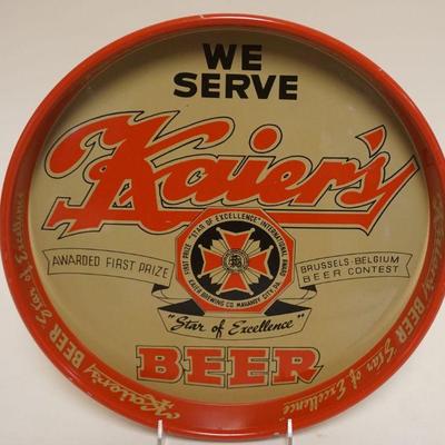 1083	ANTIQUE BEER TRAY, KAIER'S BEER *THE STAR OF EXCELLENCE* MAHANDY CITY PA, APPROXIMATELY 12 IN

