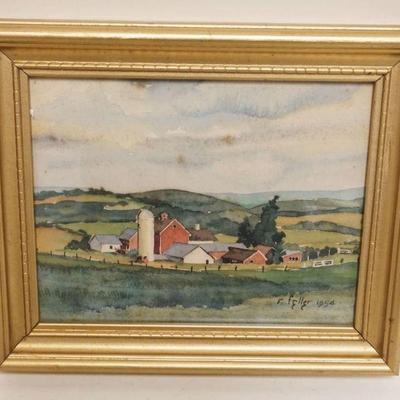 1138	FRAMED WATERCOLOR UNDER GLASS, RURAL FARM SCENE SIGNED R FELLER 1954, APPROXIMATELY 12 1/2 IN X 11 IN OVERALL
