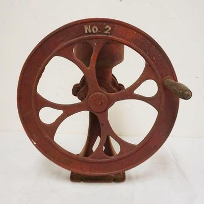 1292	ANTIQUE CAST IRON SINGLE WHEEL #2 COFFEE GRINDER, APPROXIMATELY 18 IN HIGH
