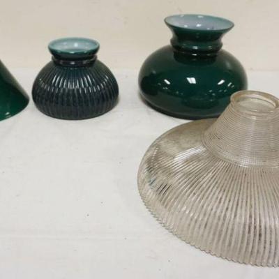 1149	GROUP OF ASSORTED ANTIQUE GREEN CASED GLASS SHADES & HOLOPHANE SHADE
