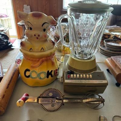 Pig in a Poke Cookie Jar. Vintage Blender and hand mixer