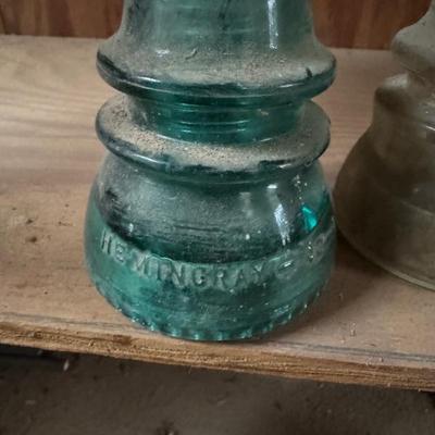 Hemingray Insulators in teal blue and clear