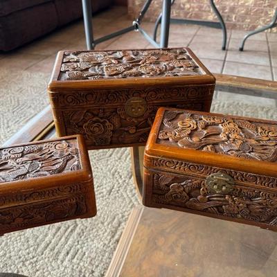 Antique hand carved boxes