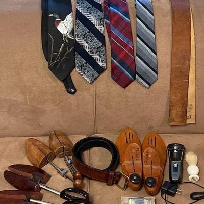 Men’s Ties * Wooden Shoe trees * Barber Antique Straight Razor Sharpening Strap
