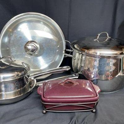 BELGIQUE POTS & PANS * CUISINART SM PAN* Tastefully Simple Lidded Small Dish In Server

