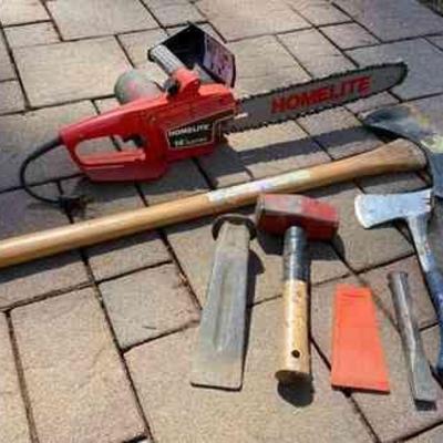 Homelite 14” Electric Chainsaw * Ax With Hickory Handle * Wood Splitting Tools 
